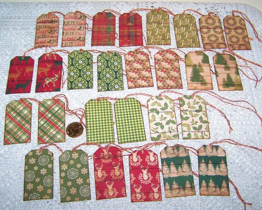 28~Christmas~Rustic~Tree~Wreath~Wood Look~Farmhouse~Primitive~Gift~Hang~Tags