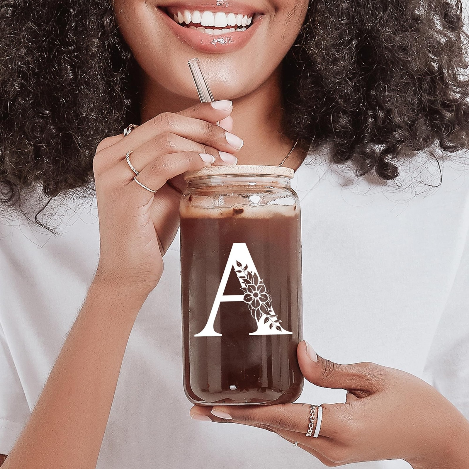Personalized Gifts for Women, Monogrammed Glass Cups with Lids and Straws, Cu…