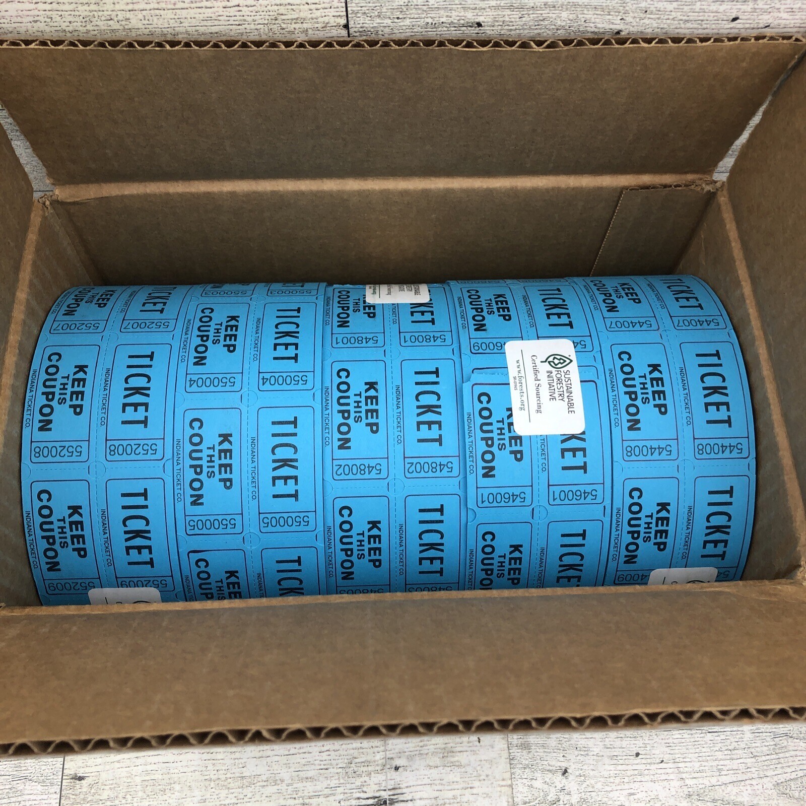 INDIANA TICKET CO. 10,000 Blue CONSECUTIVELY Numbered Raffle Tickets. 5 Rolls