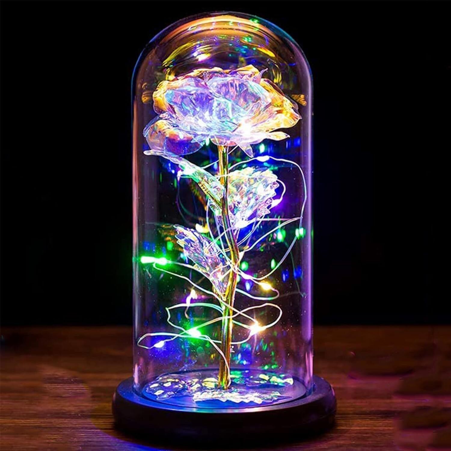 Romantic Forever Rose Flower In Dome Glass LED Night Light Anniversaries Gift