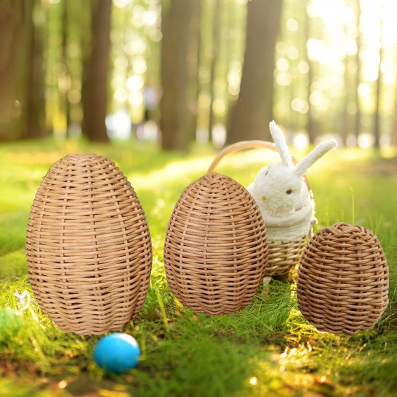 3Pcs Handwoven Rattan Easter Egg Home Decor for Desktop Bar