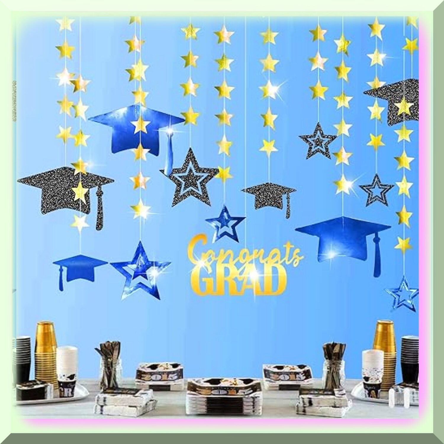 Graduation Party Decorations with Cap Banner and Streamers
