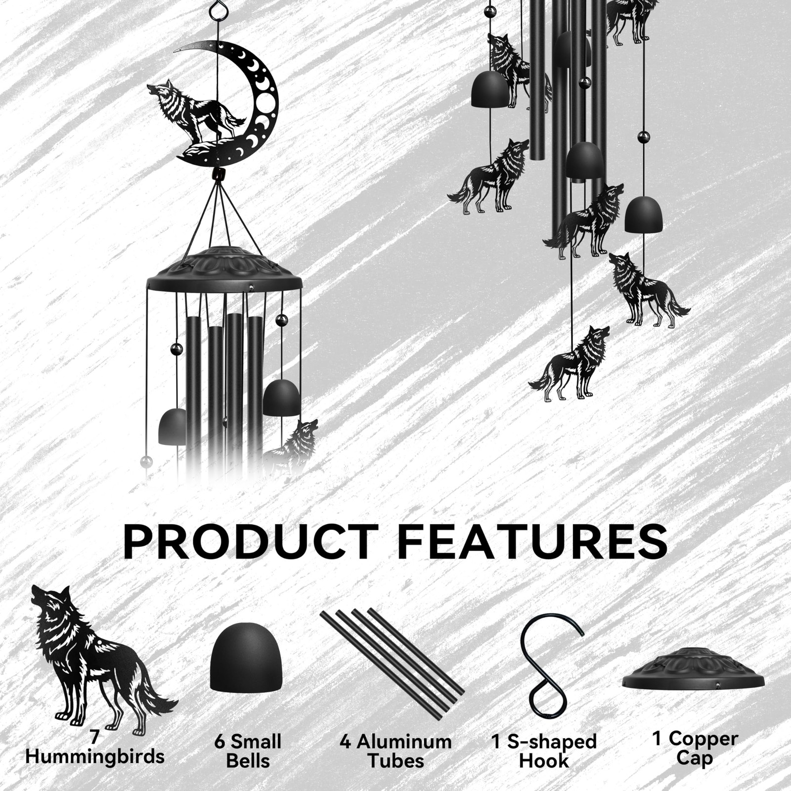 Wolf Wind Chimes for Outside, 32″ Decorative Wind Chimes Wolf Gifts for Women…