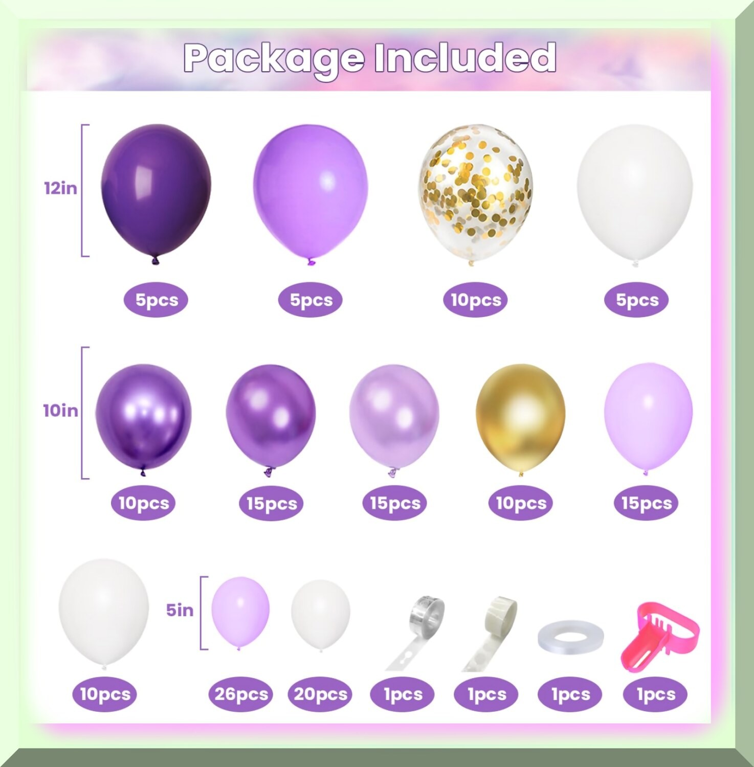 Pastel Dreams Balloon Garland Kit with Purple and Gold Balloons
