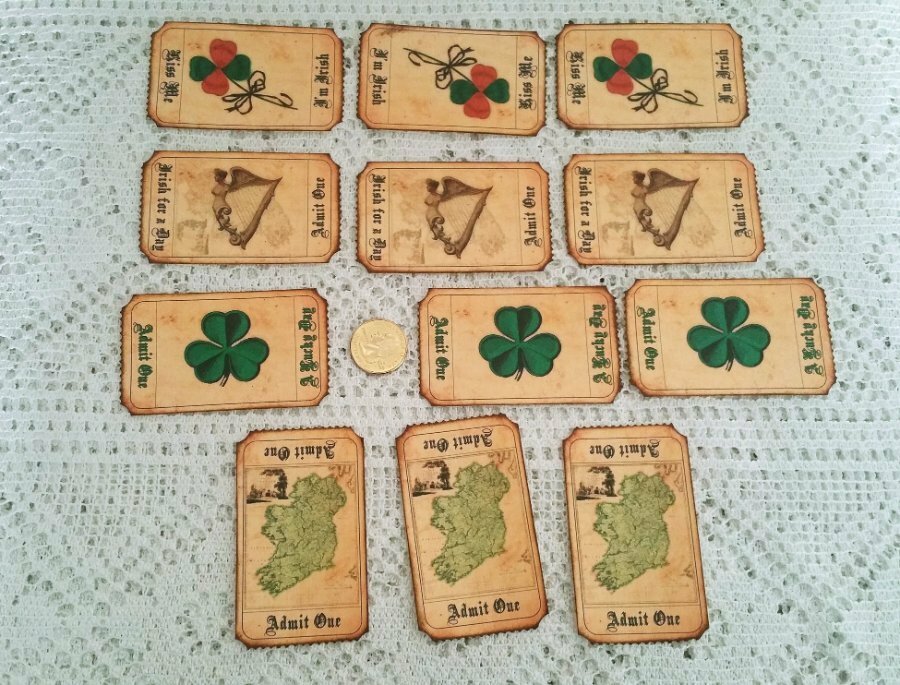 12~St Patrick’s Day~Ireland~4 Leaf Clover~Celtic~Ireland~Linen Cardstock~Tickets