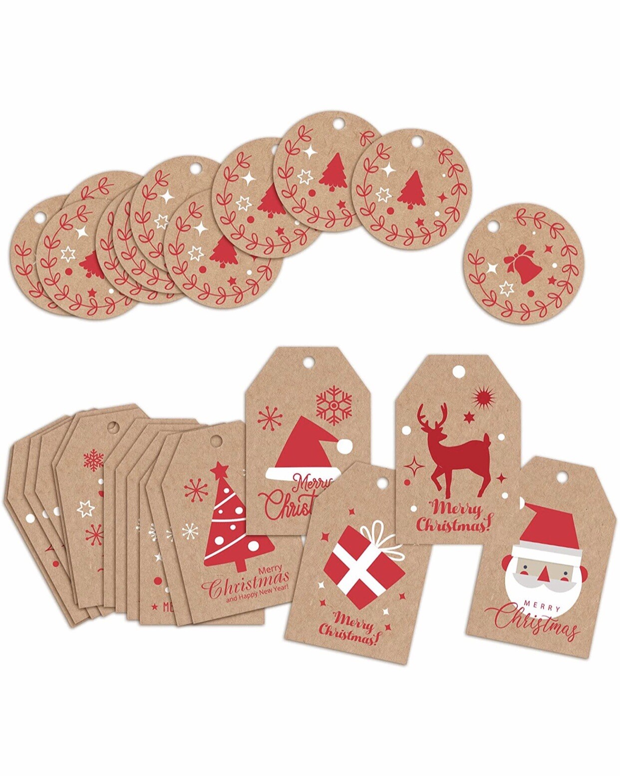 120Pcs Christmas Gifts Kraft Tags 32 Yards Jute String Attached Xmas Holiday