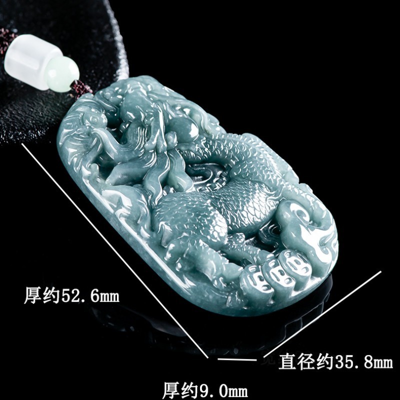 Natural Jadeite Qilin Pendant Necklace, Carved Kirin Amulet for Luck Prosperity
