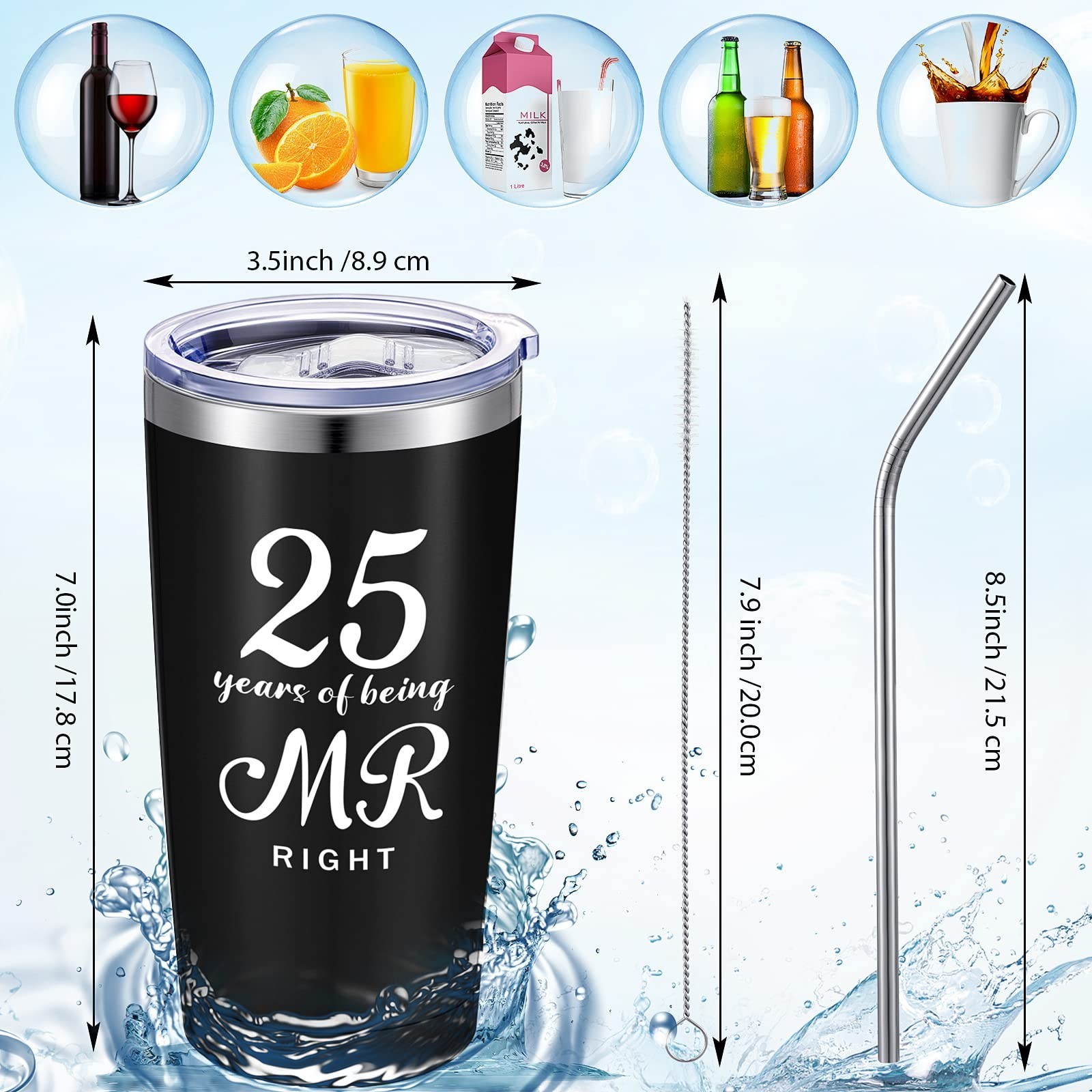 Cunhill 2 Pcs Mr. Right Mrs. Always Right Travel Tumbler Set 20 oz Wedding En…