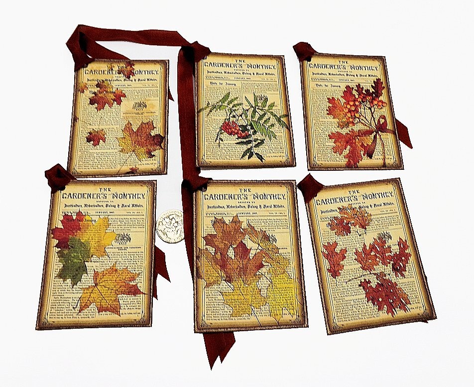 6-Fall-Autumn-Junk Journal-Vintage-Ephemera-Linen Cardstock-Gift-Hang-Tags