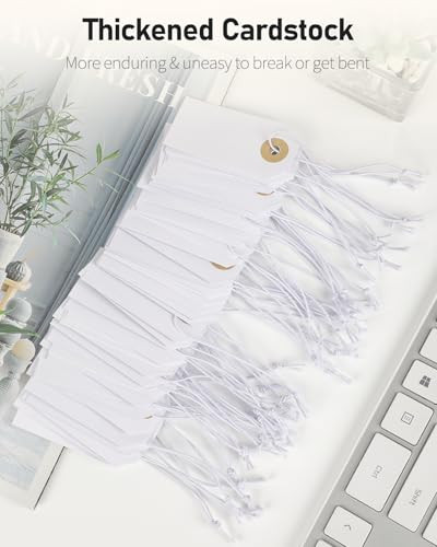 100 Pcs White Blank Shipping Tags with Elastic String Attached Cardstock