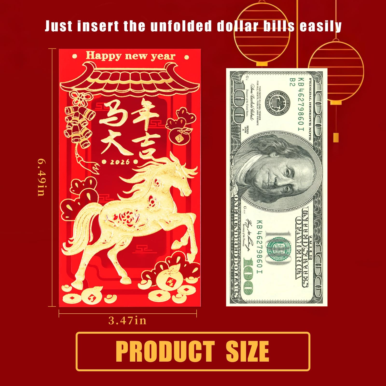 Chinese New Year Red Envelopes, Lunar Envelopes 6.69 X 3.54 Inches