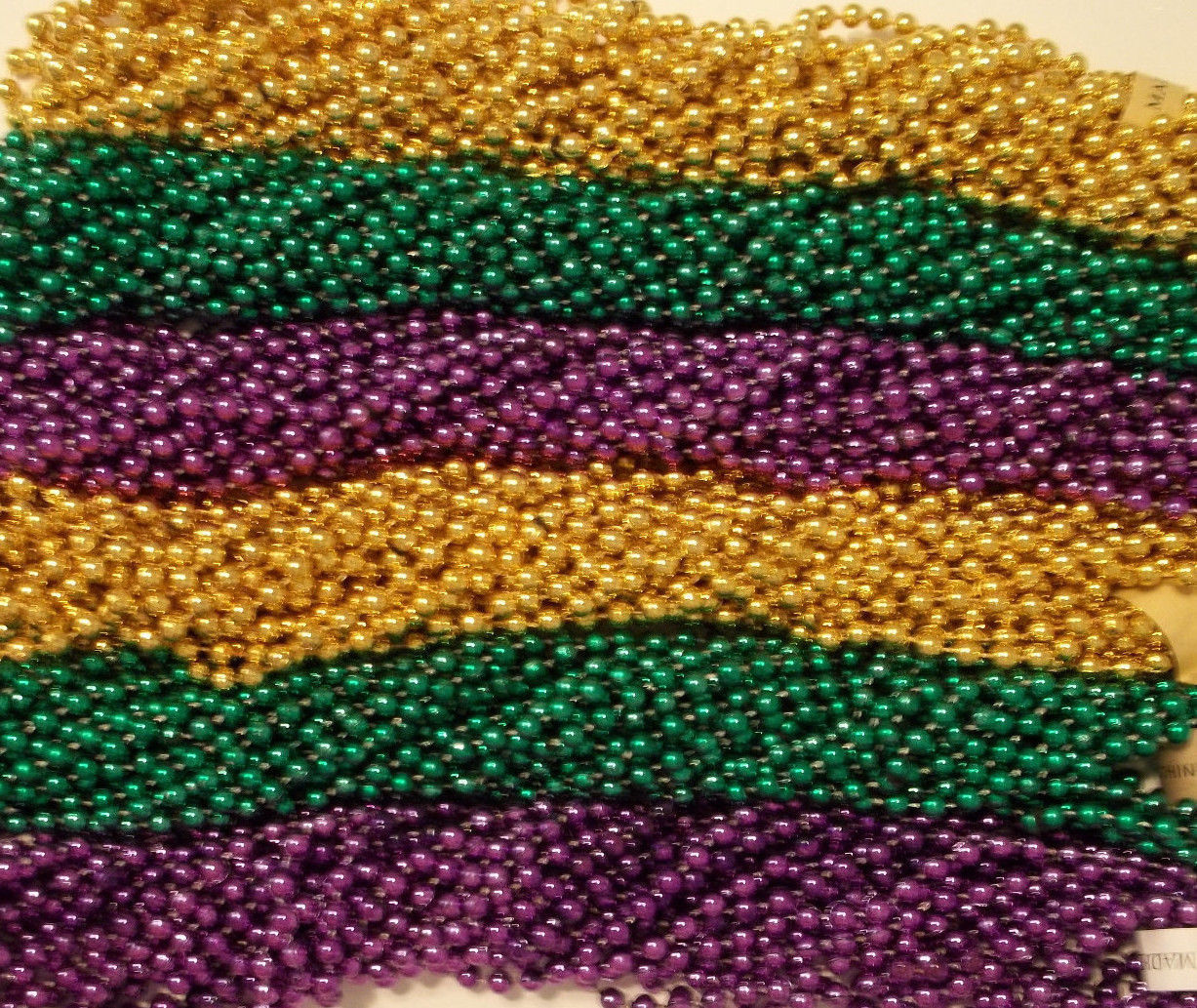 144 Purple Green Gold Mardi Gras Beads Necklaces 12 dozen Lot