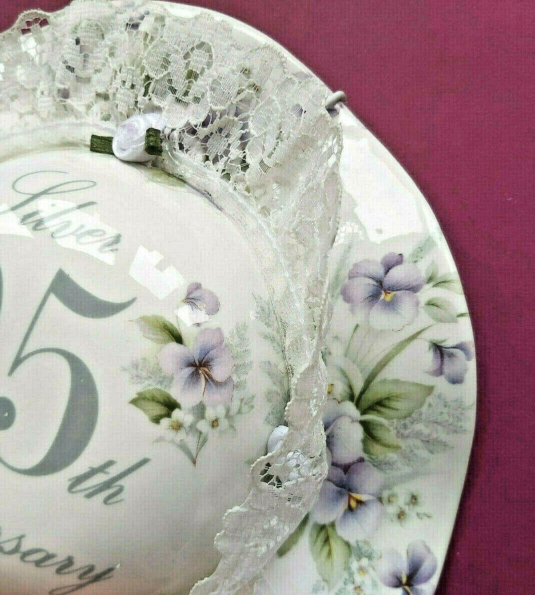 25th WEDDING ANNIVERSARY, LADY HAT, SILVER, FENTON FINE BONE CHINA, WALL HANGING