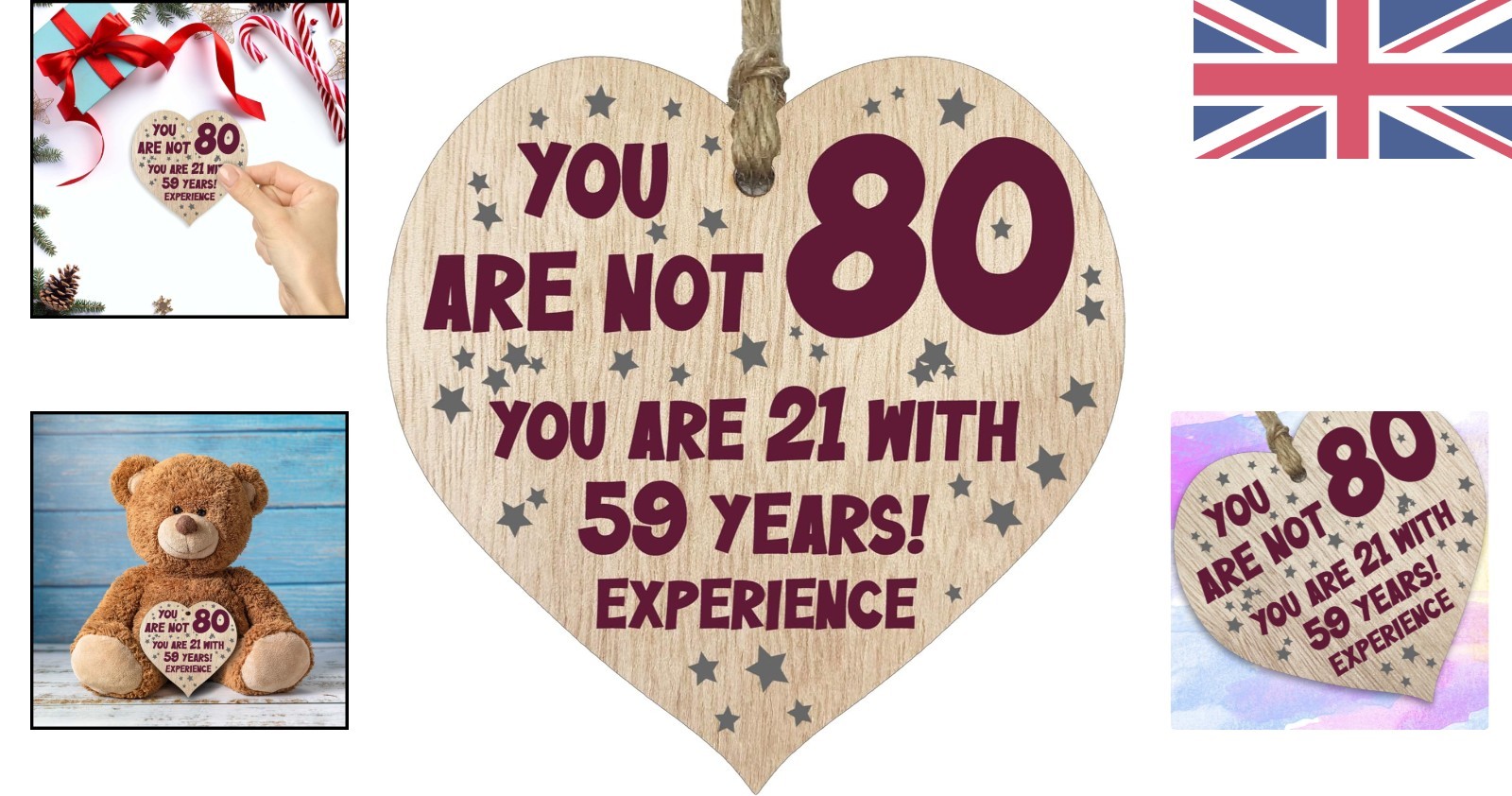 Unique Handmade 80th Birthday Gift – Light Wood Heart Plaque for Mum & Dad