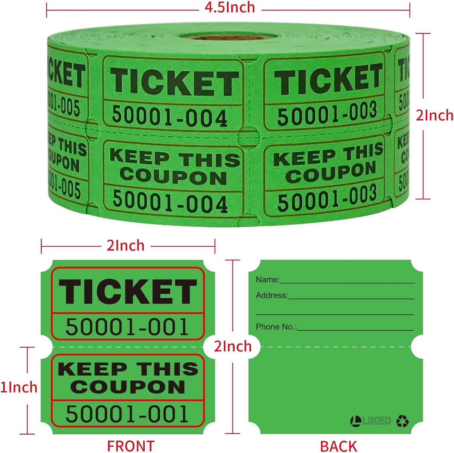 1000 Count Green Raffle Tickets – Ideal for Carnivals and Prize Drawings