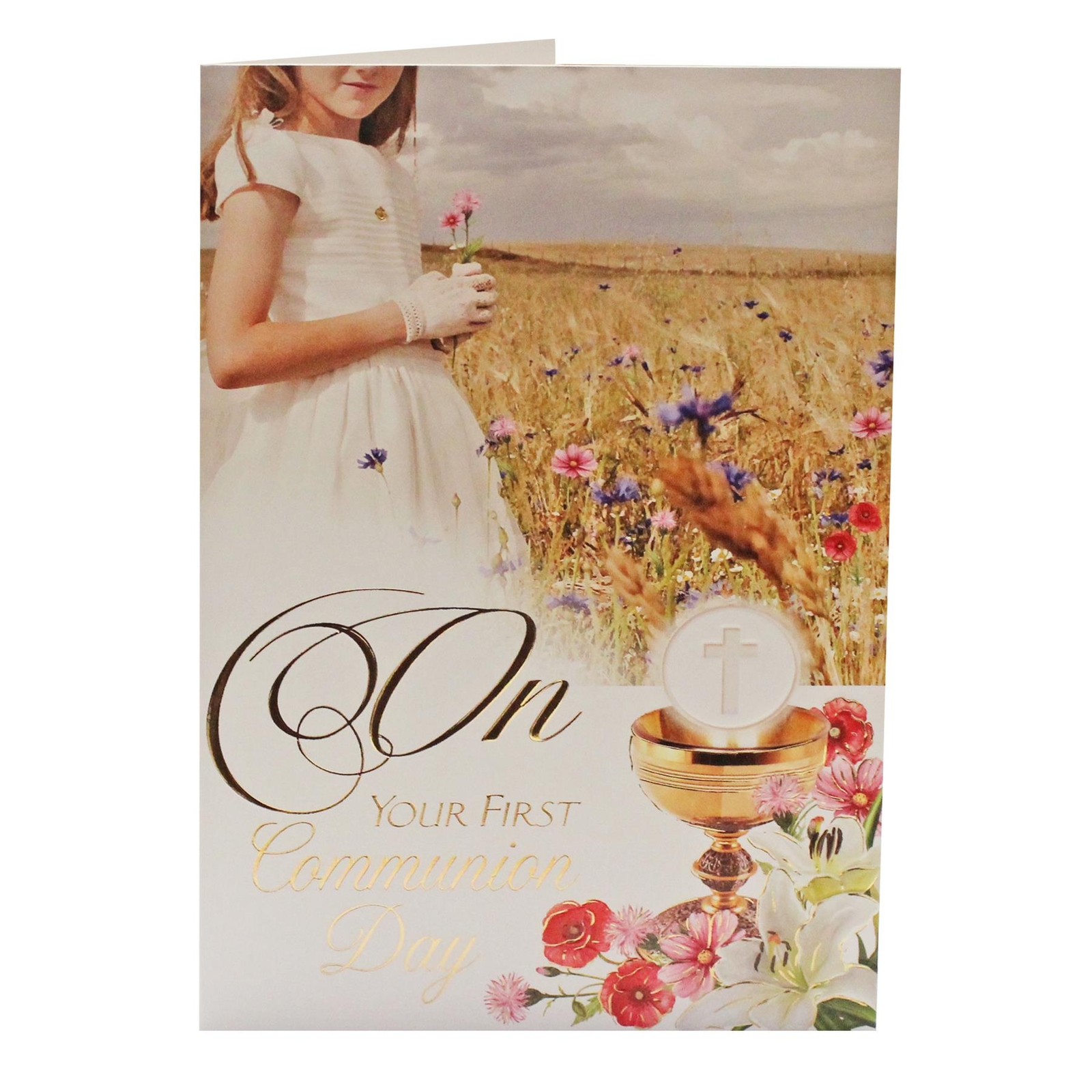 First Holy Communion Card and Envelope with Prayer card Gold Detail – C27608