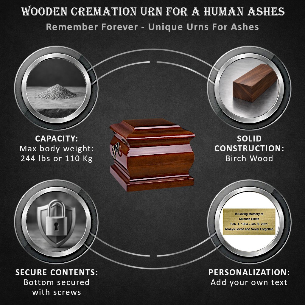 Wooden Cremation Urn for Adult Unique Memorial Italian Funeral Urn for Ashes