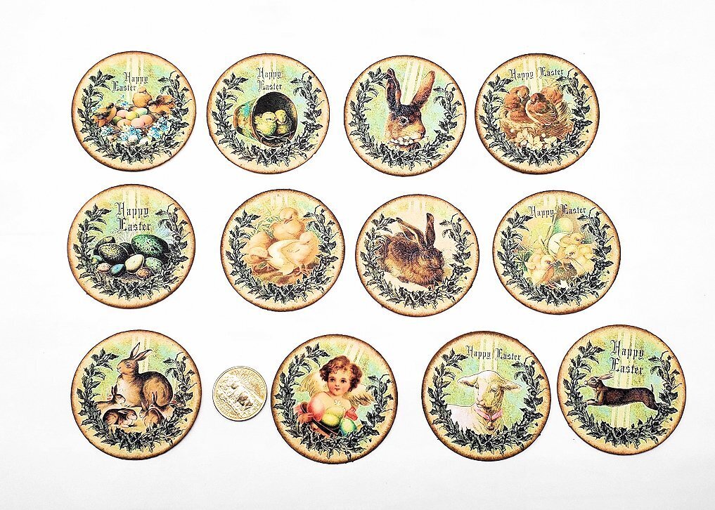Easter-Sticker-Label-Mixed-Farmhouse-Vintage-Ephemera-Journal Supplies-Set of 12