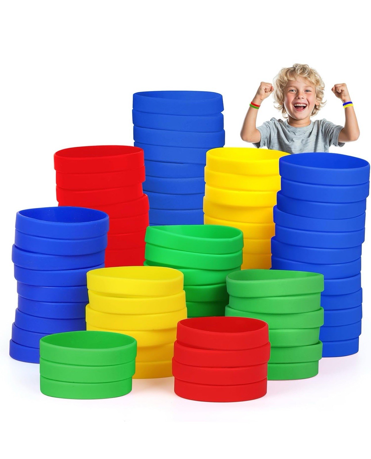 100PCS 7” Silicone Bracelets Wristbands for Kids,Blank Rubber Wristbands Elastic