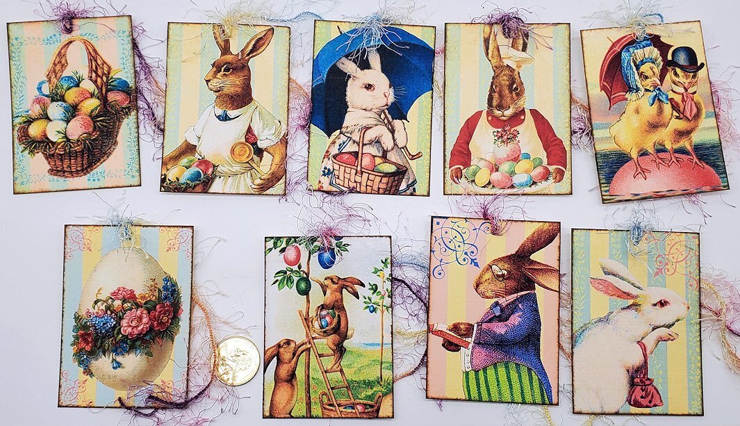 9~Easter~Handmade~Vintage~Linen Cardstock~Gift Tags~Journal~Crafts~Parties