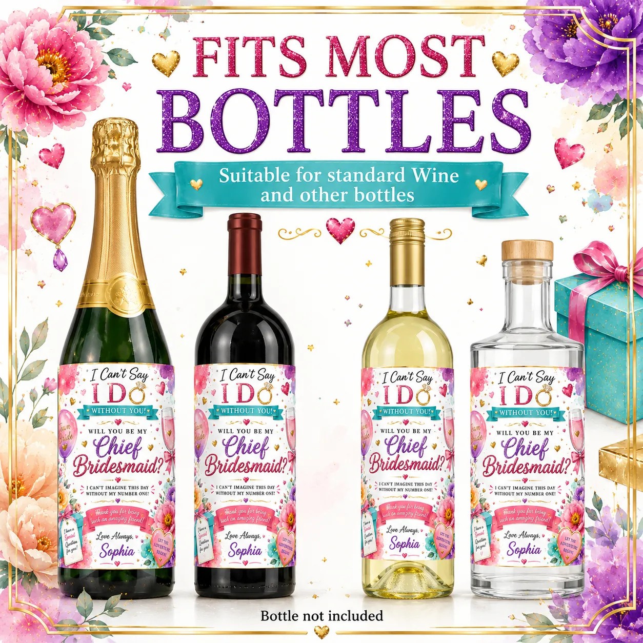 Personalised Chief Bridesmaid Proposal Bottle Label Sticker Wedding Gift