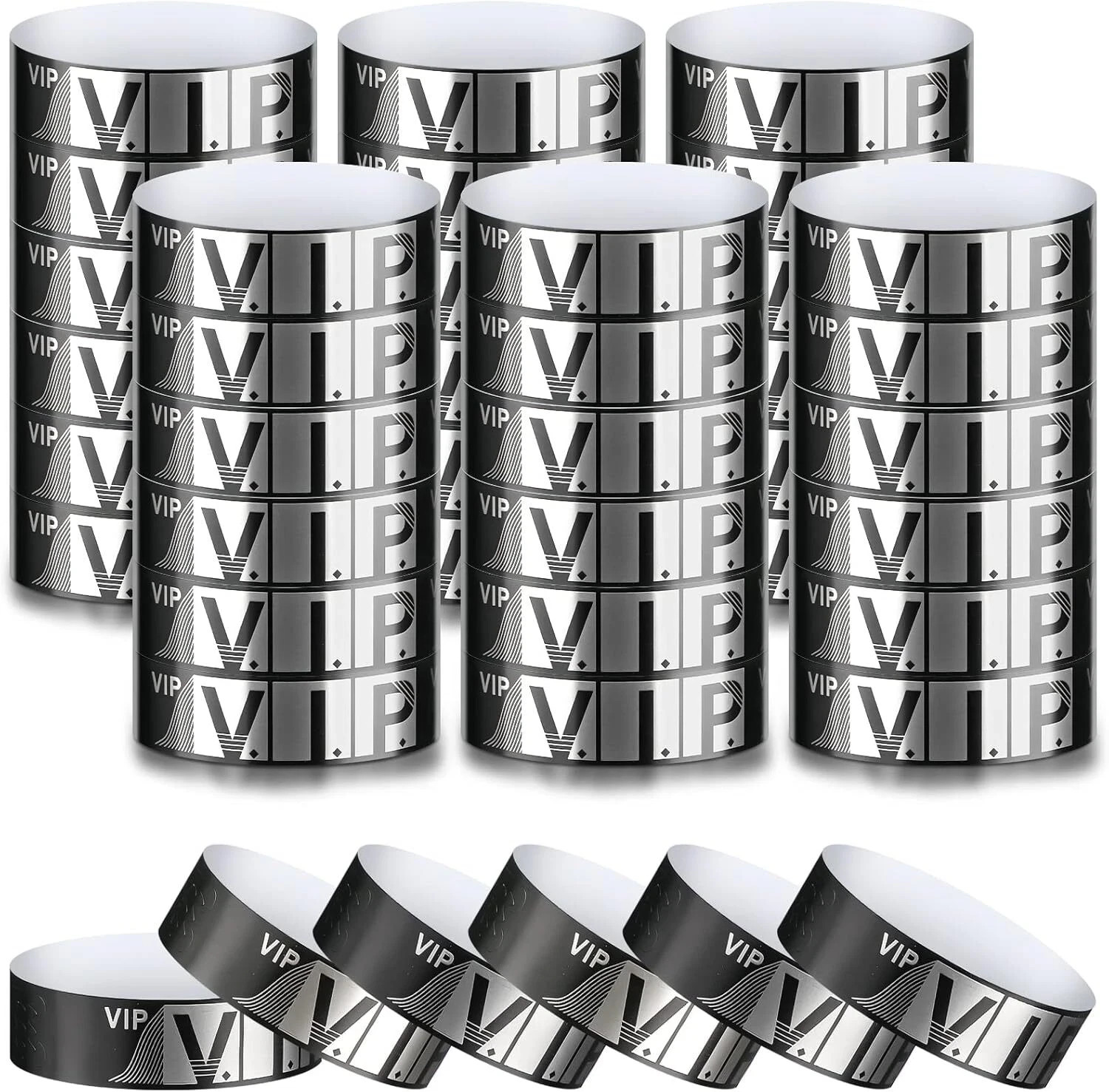 200 Pack VIP Wristbands for Events Bracelets Paper 0.79 x 10 inch, Silver