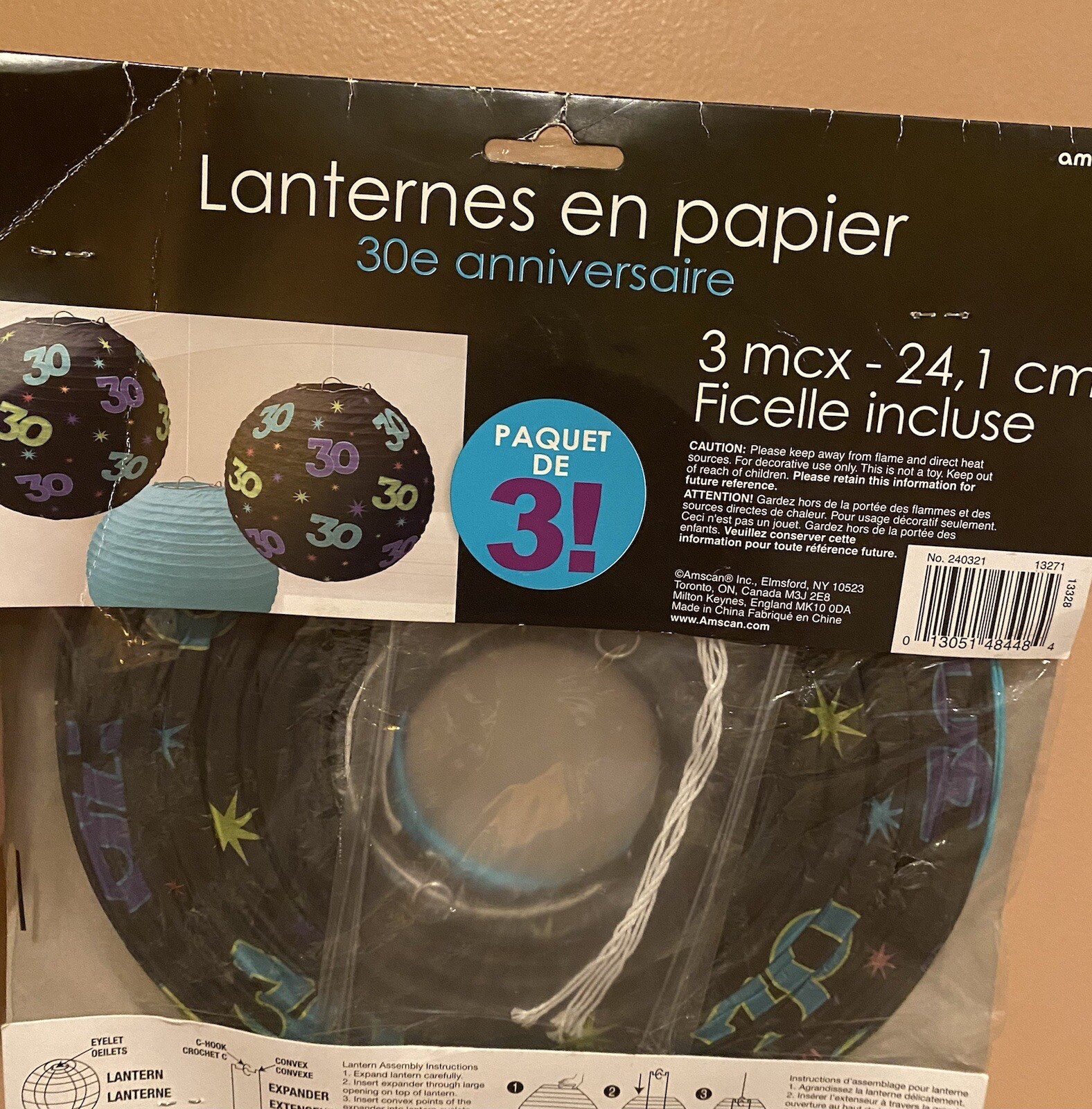 AMSCAN Pack of 3 30th Birthday Paper Lanterns. BUY ONE GET THE OTHER ONE FREEE !