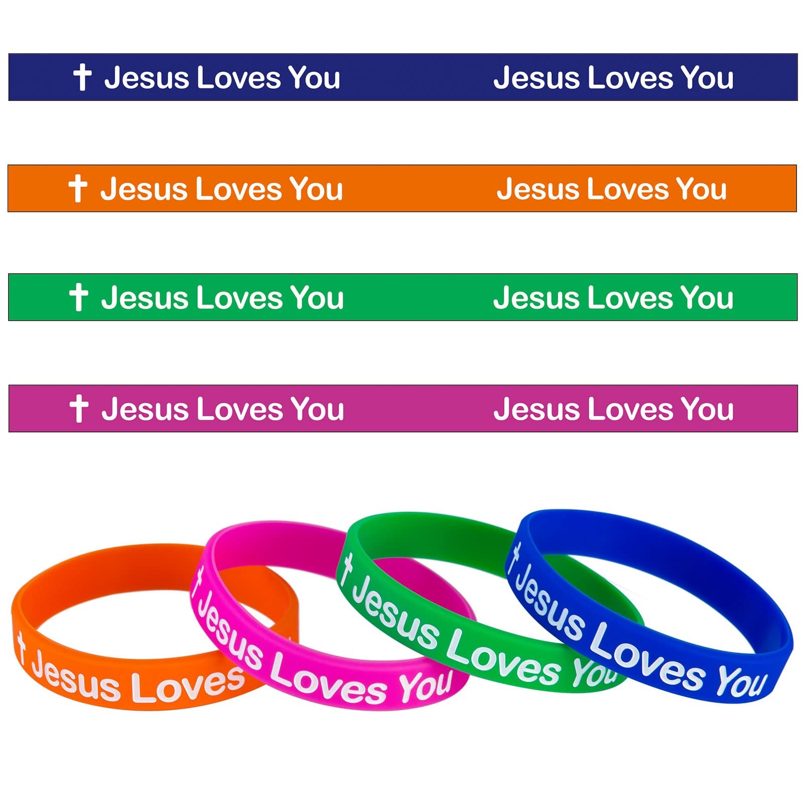 QEERBSIN 60 Pcs Jesus Loves You Rubber Bracelets Colorful Adult, Colored