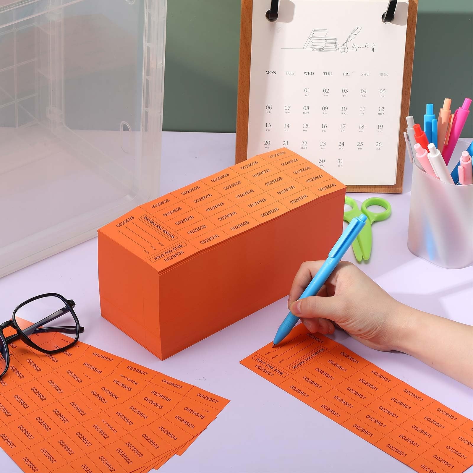 1000 Sheets Raffle Tickets Orange Chinese Auction 25 Bid Numbers Per Sheet