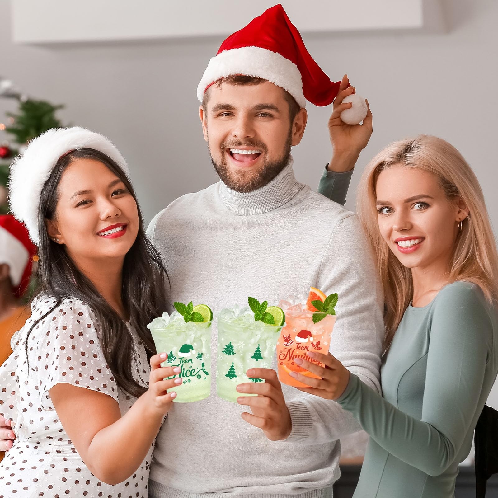50 Pcs 12OZ Christmas Party Cups,Christmas Plastic standard, Naughty or Nice