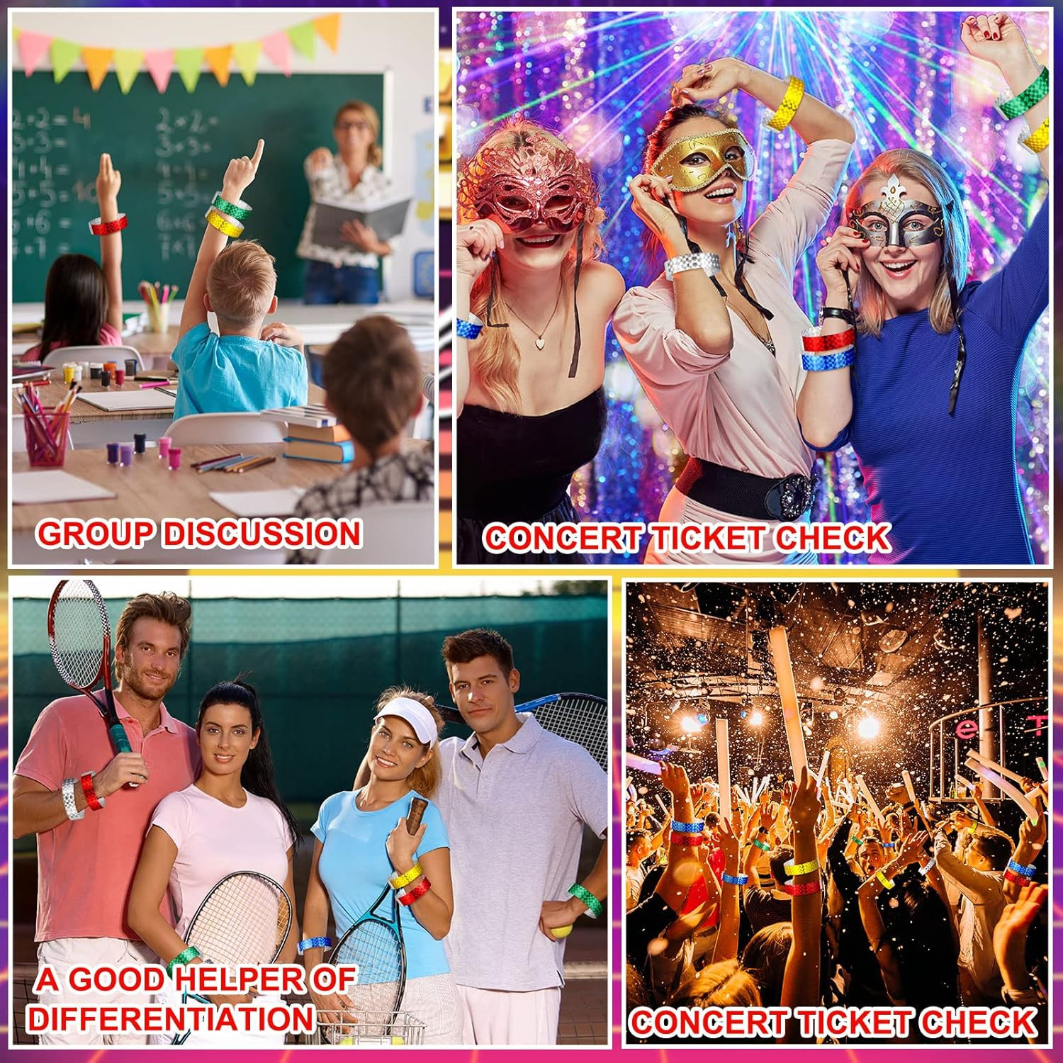 500 Pack Holographic Party Wristbands Assorted Colores Buckle Wristbands for Eve