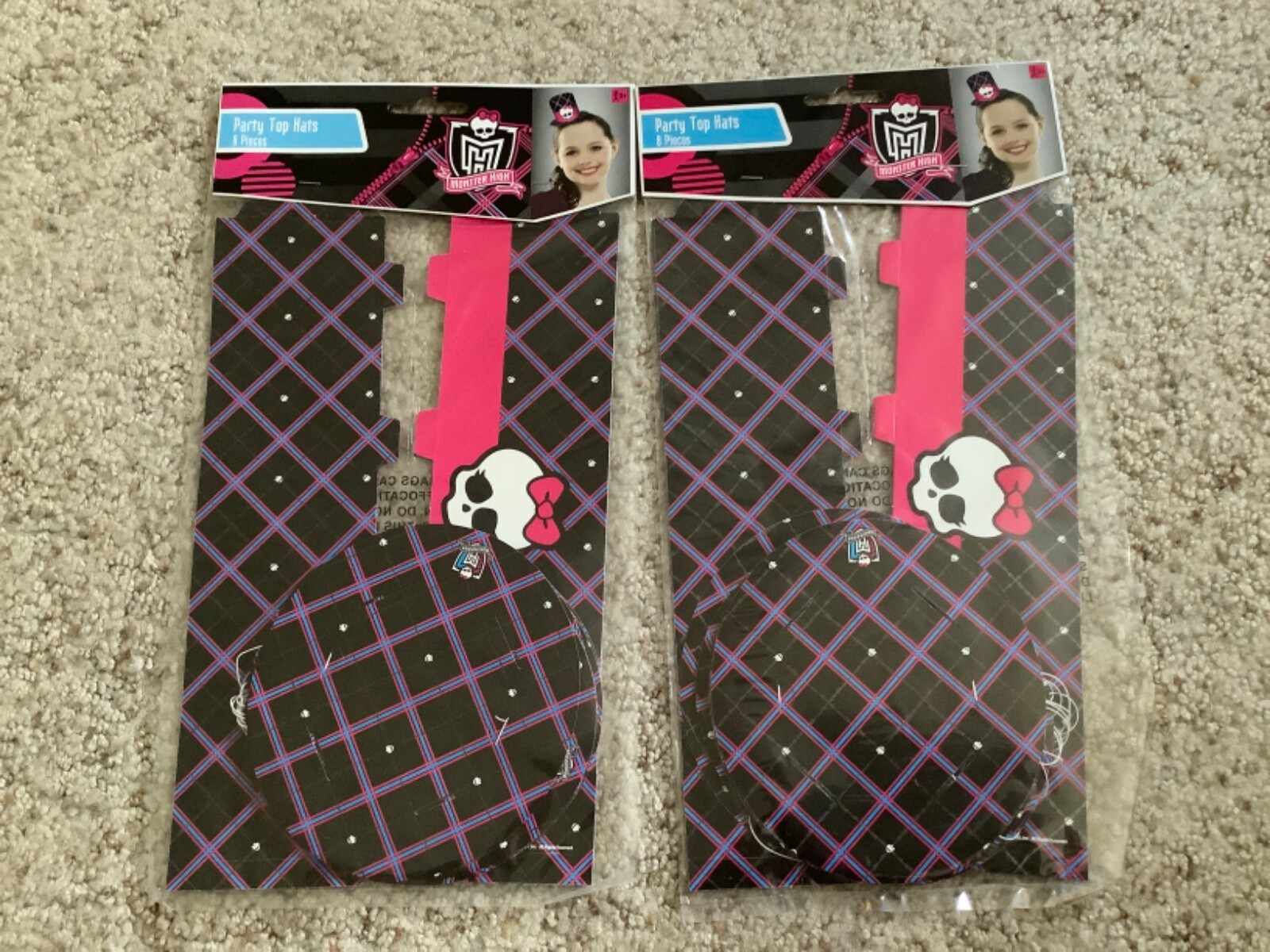 Lot of 2 MONSTER HIGH Birthday Party TOP HATS Pack Of Eight (8) NEW In Package