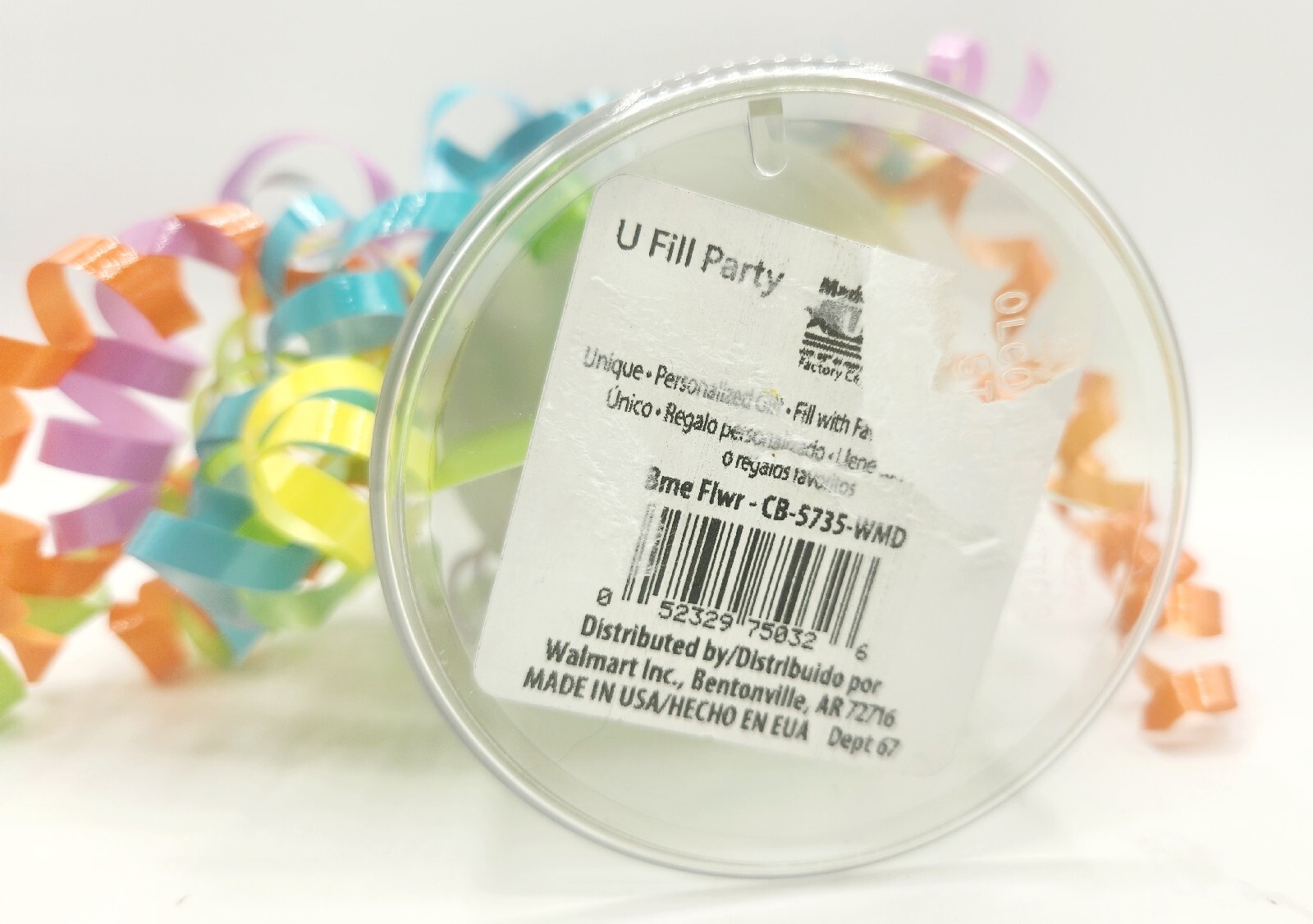 U Fill Em Party Trinket Container w/ Curly Ribbons, Balloon Holder, BRAND NEW