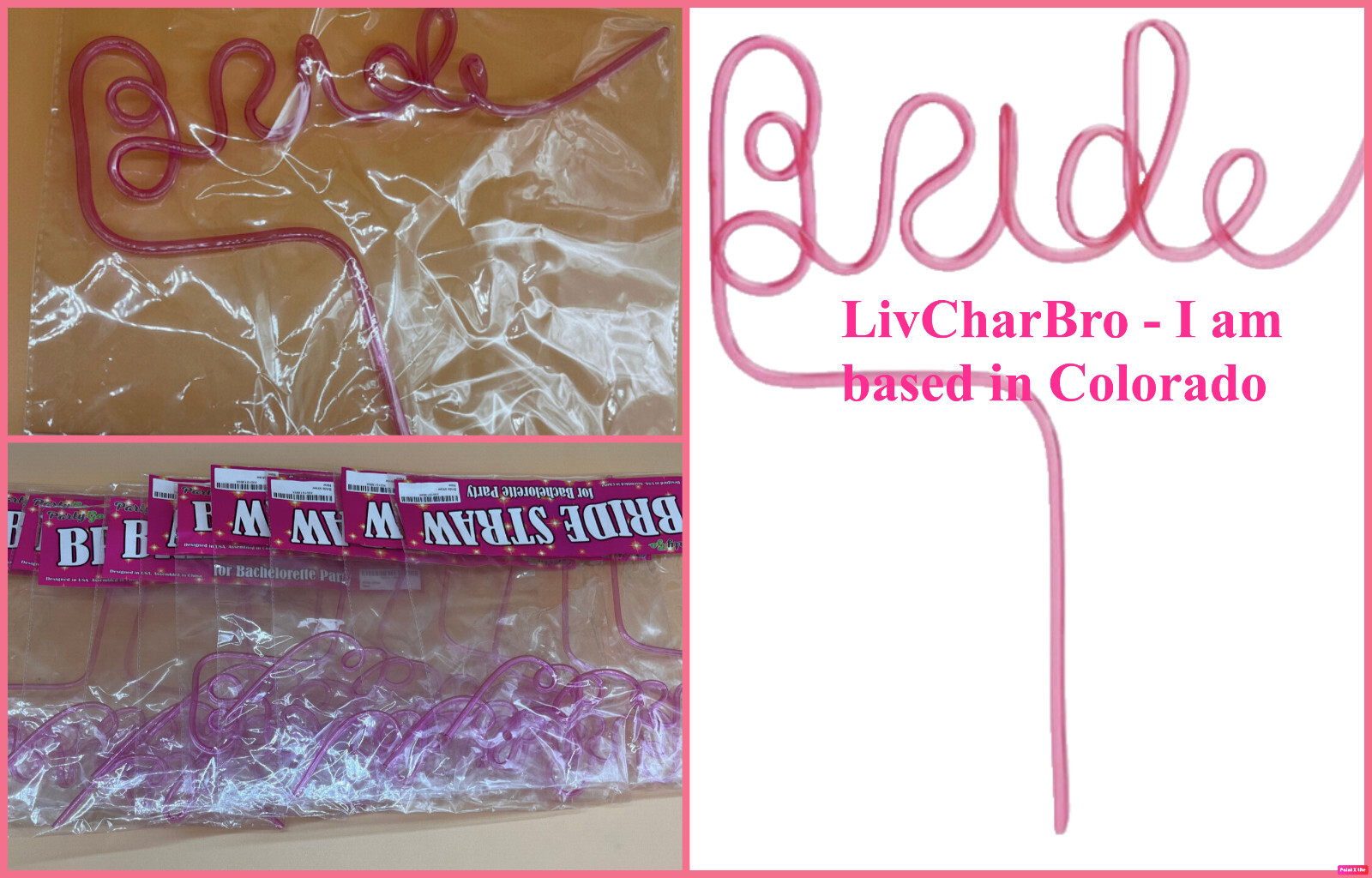 Lot of 11 Pink Bride Straw Bridal Shower Bachelorette Party Reusable