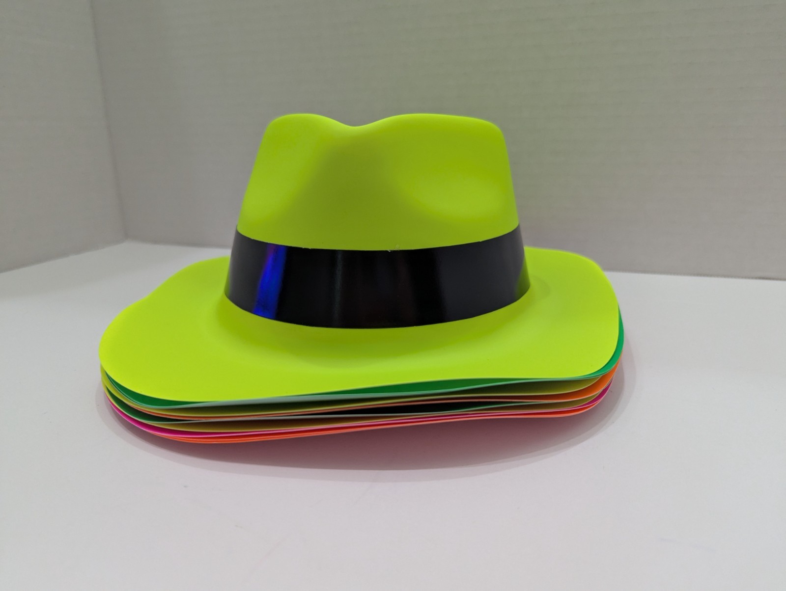 Set of 10 Neon Plastic Fedora Party Hats Glow Party 80’s Party