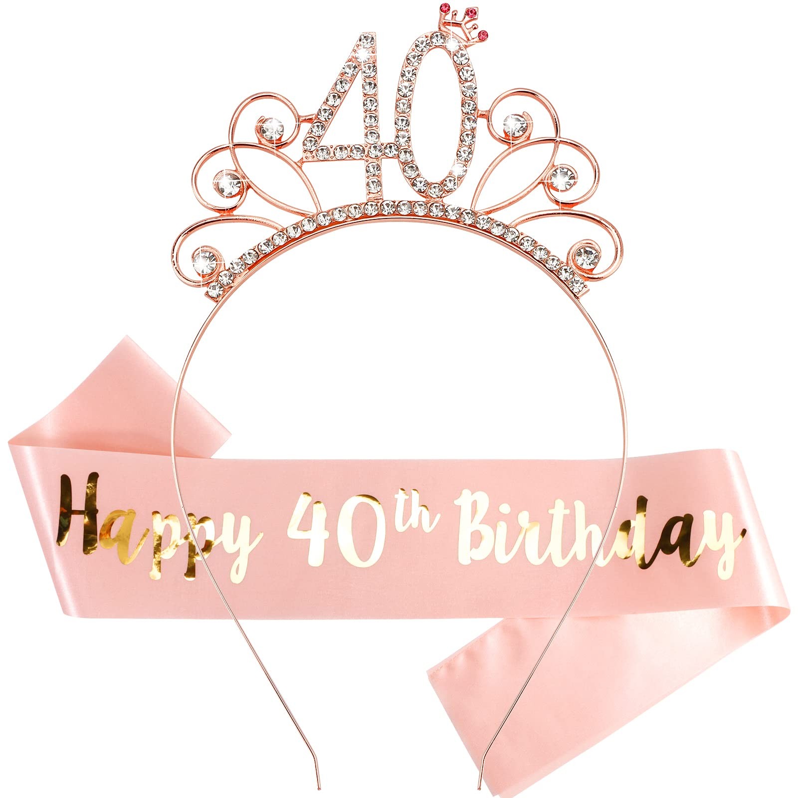 Casoty Rose Gold 40th Birthday Sash and Tiara for Medium, Gold-40th