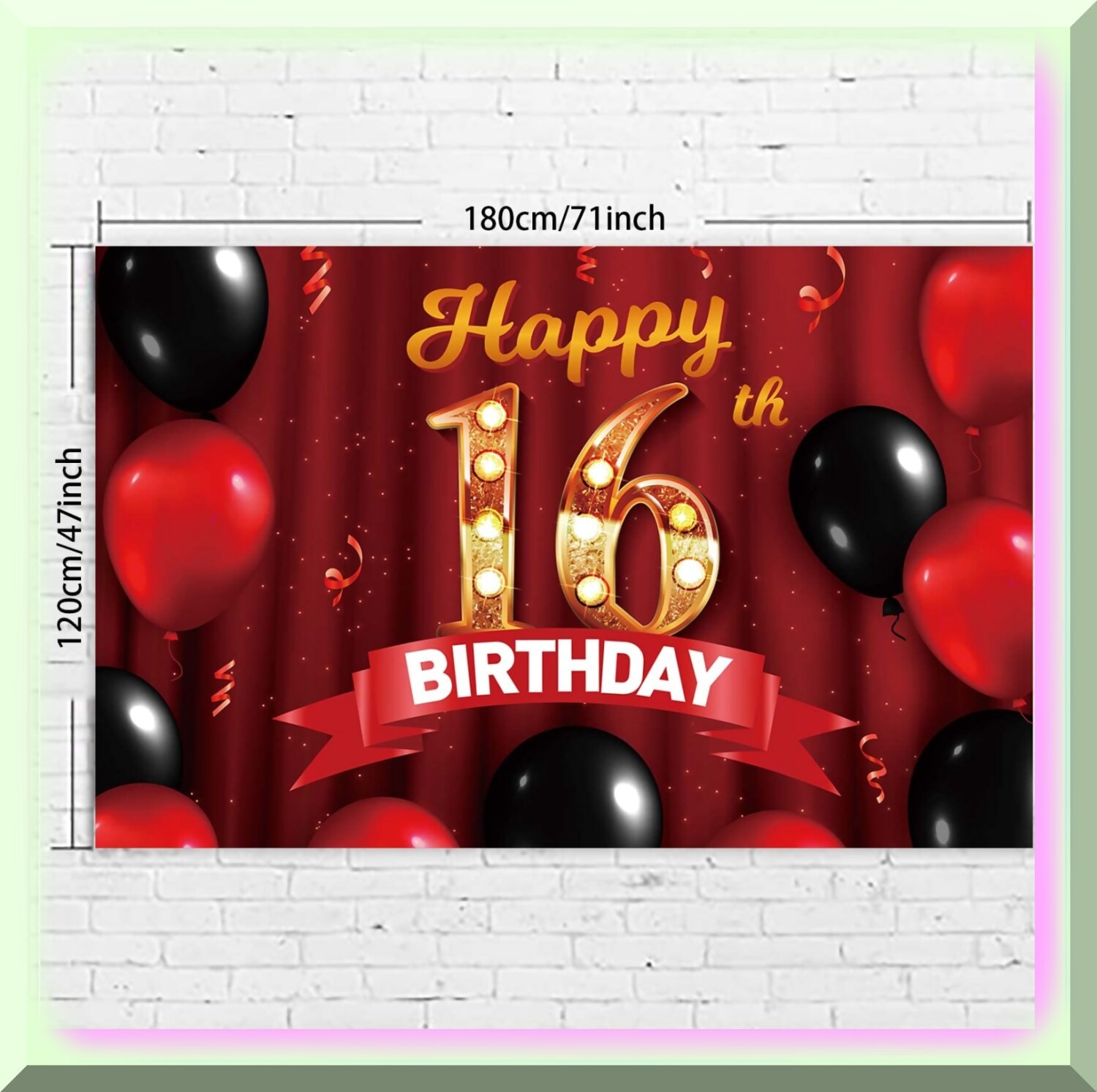 Sweet 16 Celebration Banner Red Gold Durable Fabric