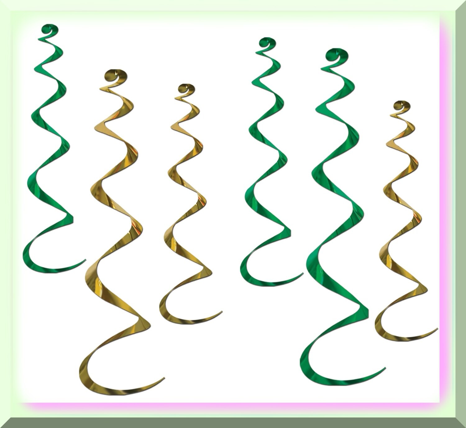 Six Twirly Green Spiral Ceiling Decorations