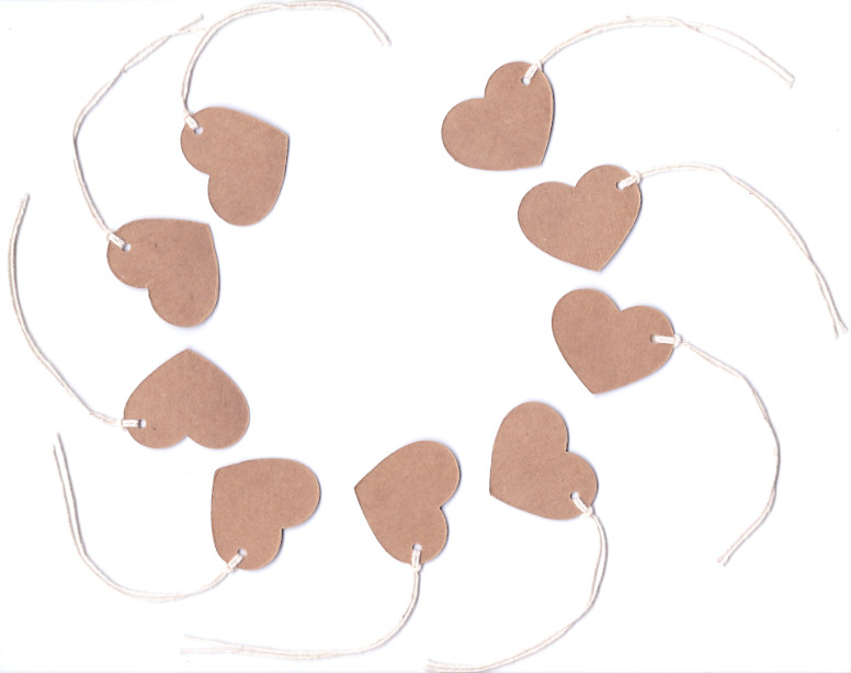 50 Kraft Heart Gift Tags with Twine- Wedding Party Favor Craft Fair Price Labels