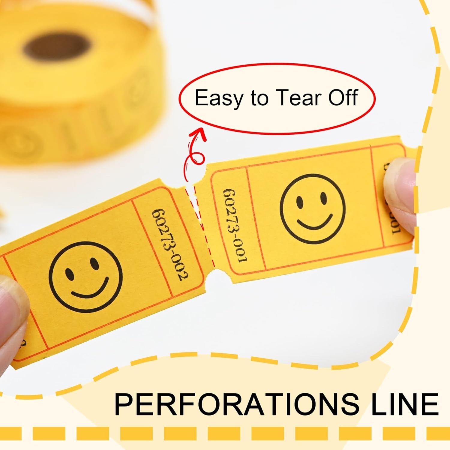 500 Raffle Tickets, Smile,Yellow6 Color Selection, Single Roll, Ticket for Ev…