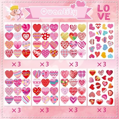 336 PCS Valentines Stickers, Valentines Heart Stickers for Kids Valentines Day
