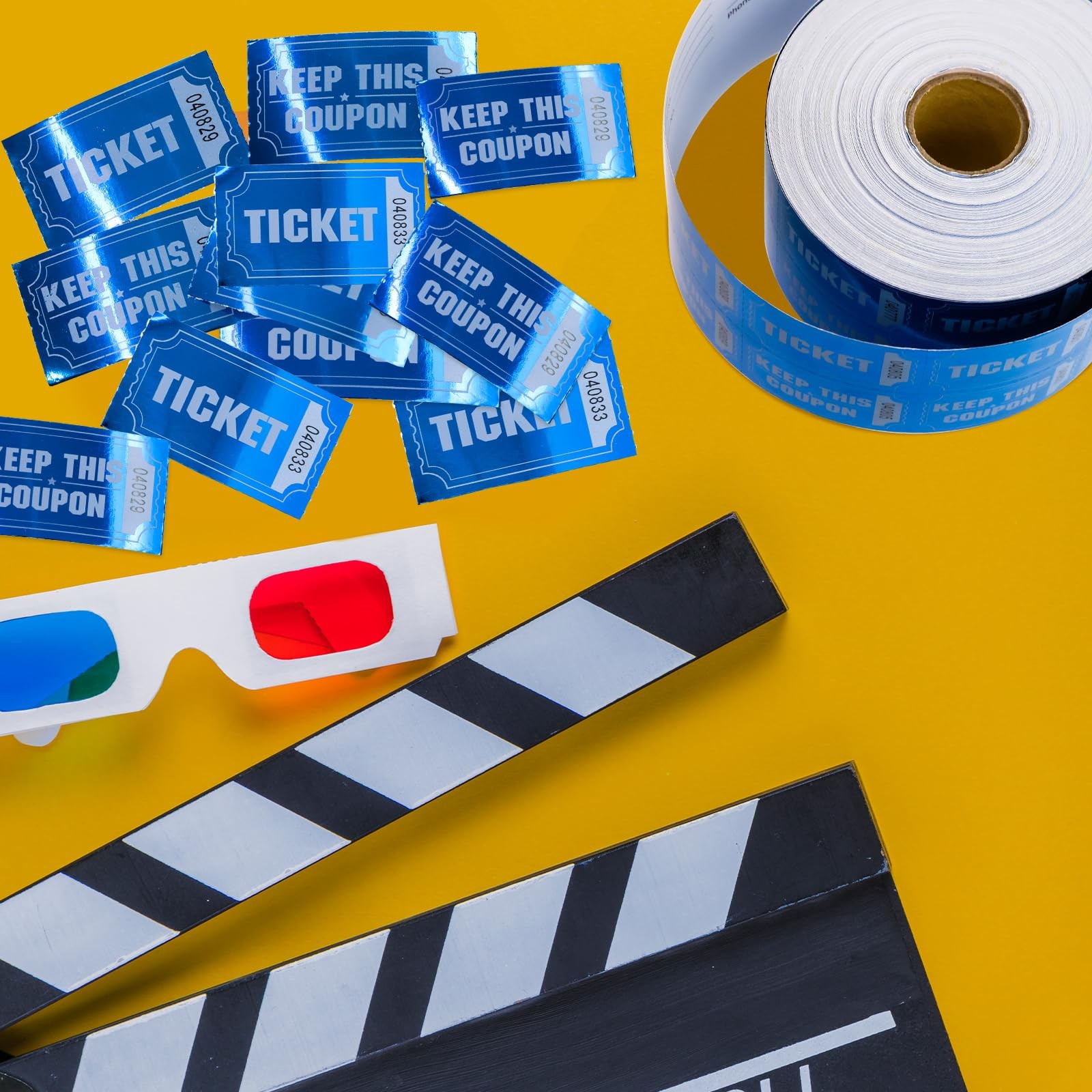 1000 Raffle Tickets Double Roll Metallic Blue Foil Ticket for Events Carnivals E