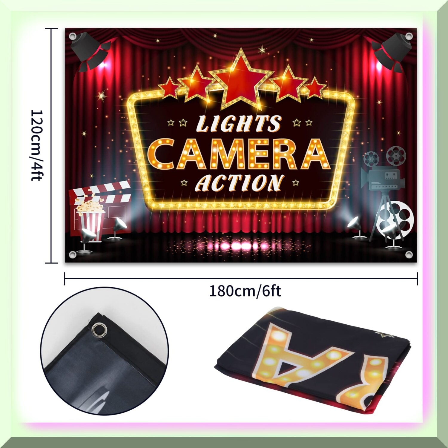 Red Carpet Cinema Party Banner 6x4ft Polyester