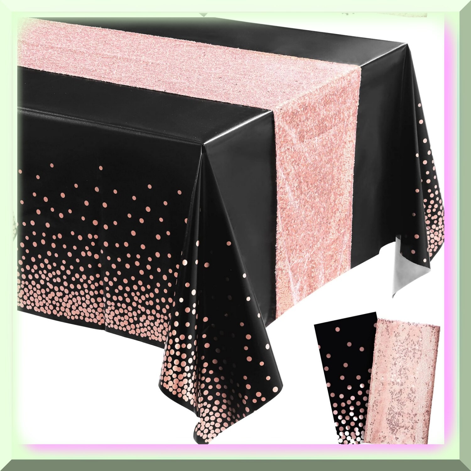 Polka Dot Confetti Tablecloth with Sequin Runner 54×108 in