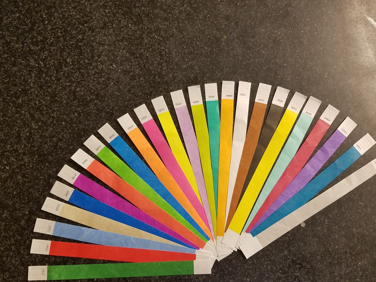 125 3/4″ (5 each of 25 colors) TYVEK WRISTBANDS, PAPER WRISTBANDS, EVENT BANDS