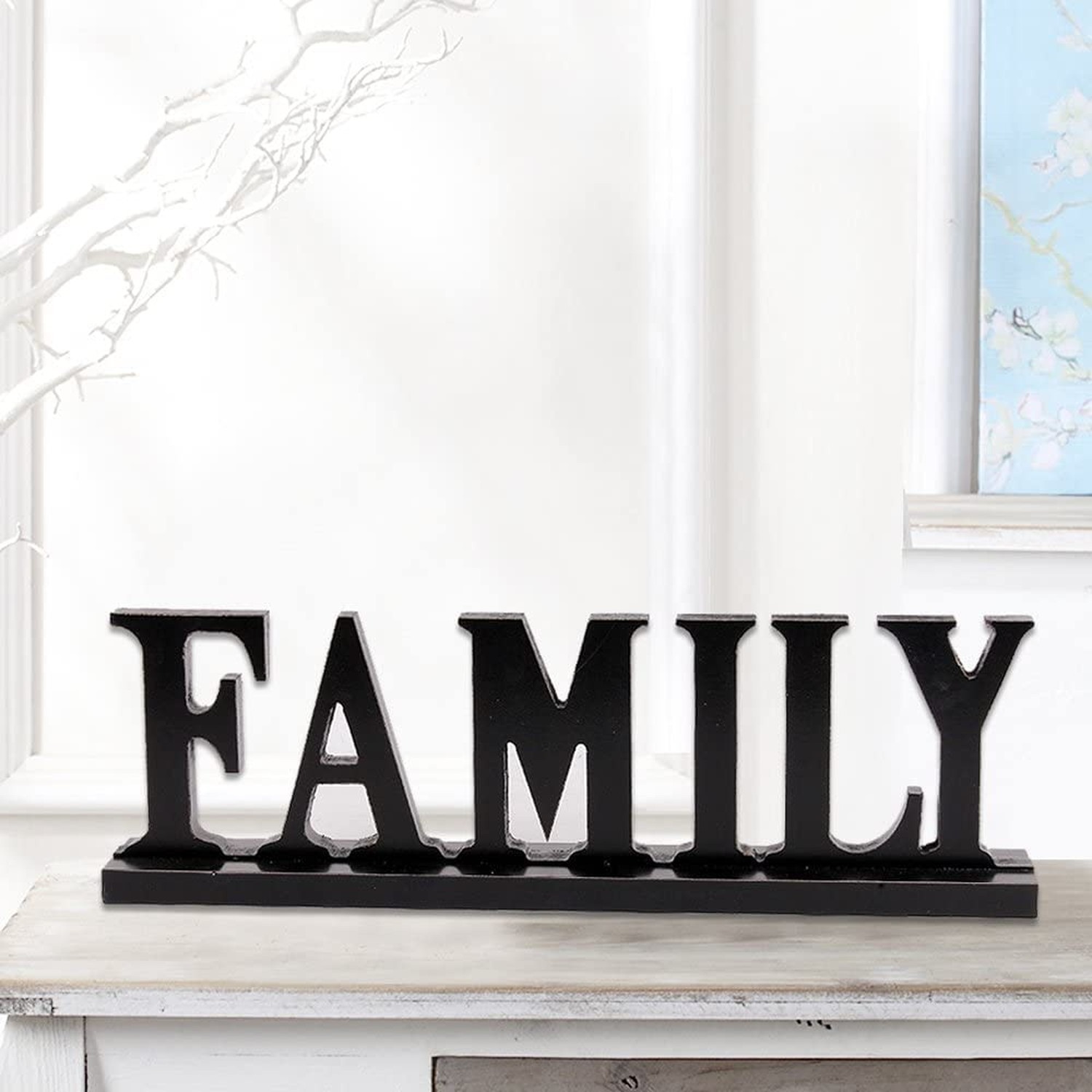 Morning View Wooden Family Sign Decor Black Free Standing Letters Cutout Wood…