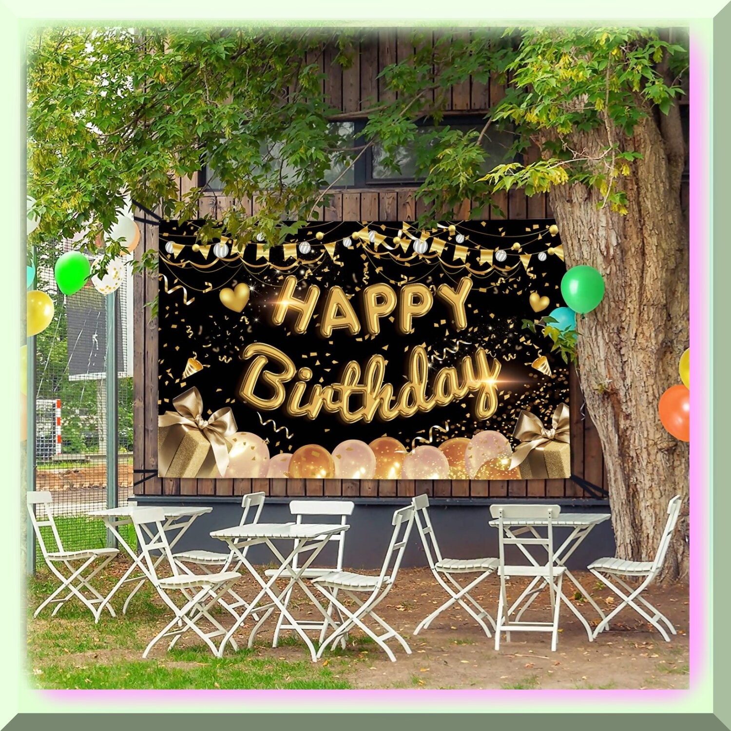 Golden Celebration Backdrop for Birthday and Anniversary