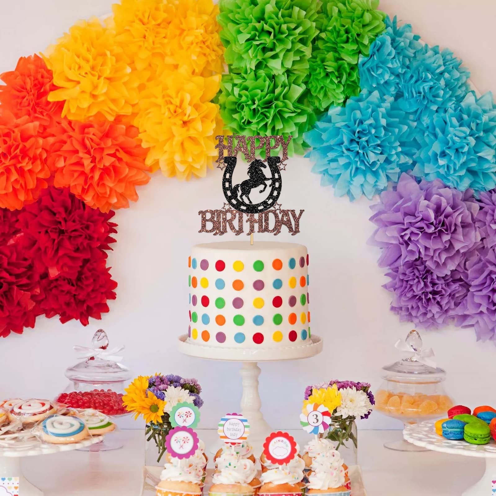 Horseshoe & Horse Happy Birthday Cake Topper, Horse Racing Theme Party Decora…