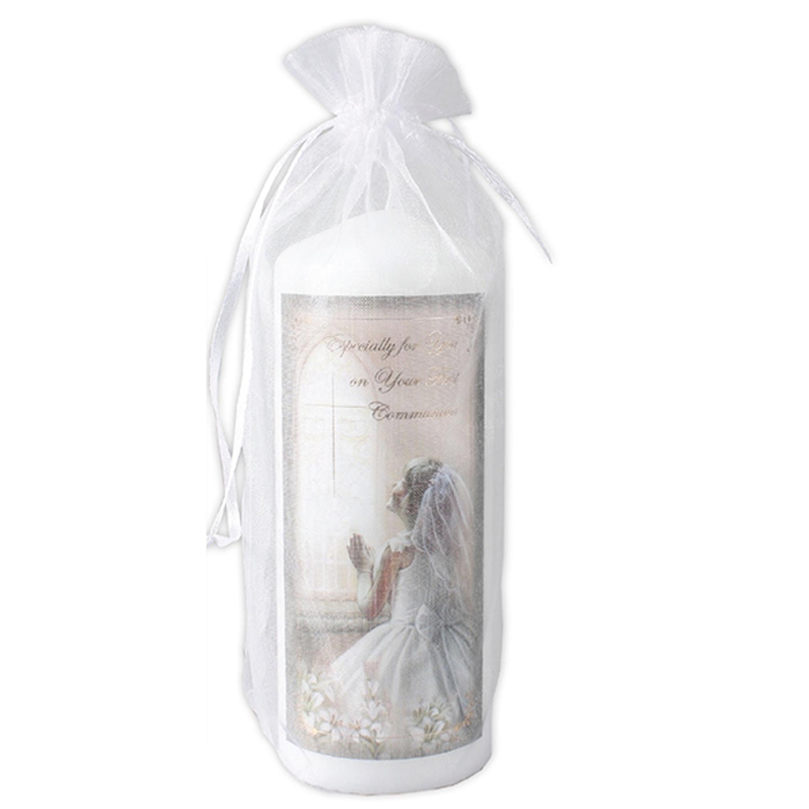 Pillar Candle First Holy Communion in Organza Bag Keepsake Gift – Girl