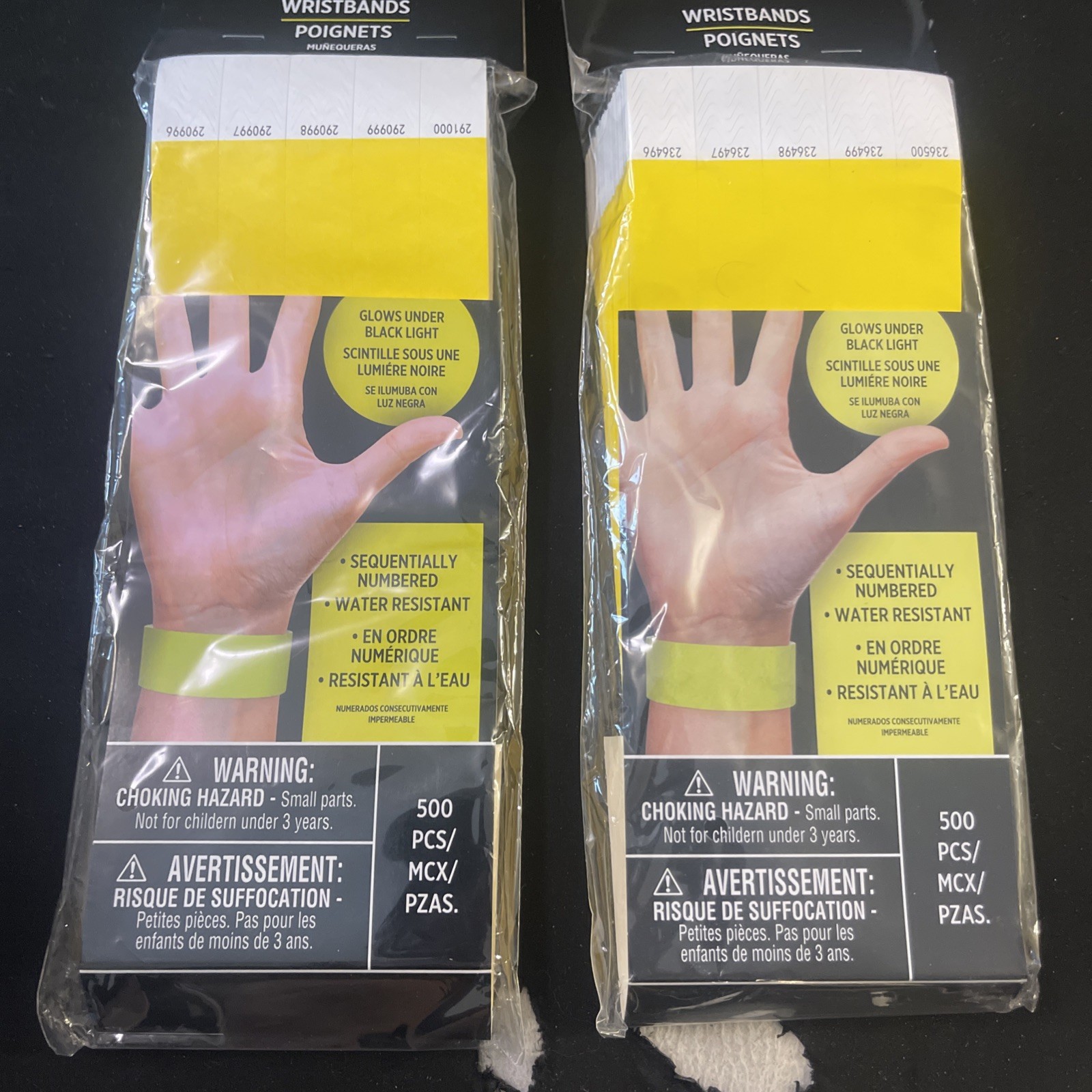 Amscan Tyvek Wristbands 1000 Yellow Solid Color Numbered Glows